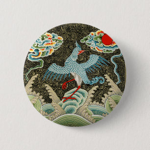 Badge Rond 5 Cm Auspicious Tide & Phoenix Rising Motif chinois