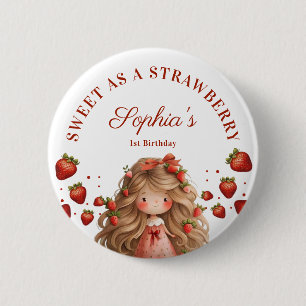 Badge Rond 5 Cm Aussi doux que fille aux fraises Joyeux anniversai