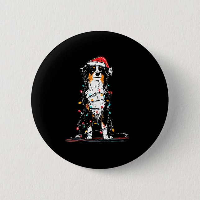 Badge Rond 5 Cm Australian Shepherd Christmas Graphics Dog Lights  (Devant)