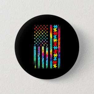 Badge Rond 5 Cm Autism American Flag Tee Tie Dye Sensibilisation s
