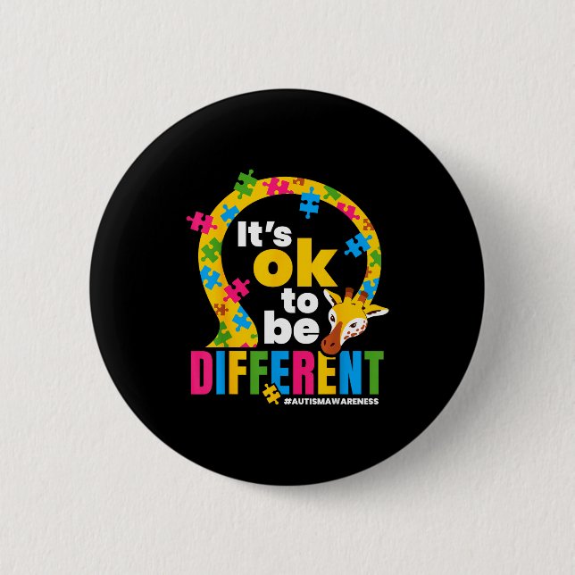 Badge Rond 5 Cm Autism Awareness Giraffe It’s Ok To Be Different G (Devant)