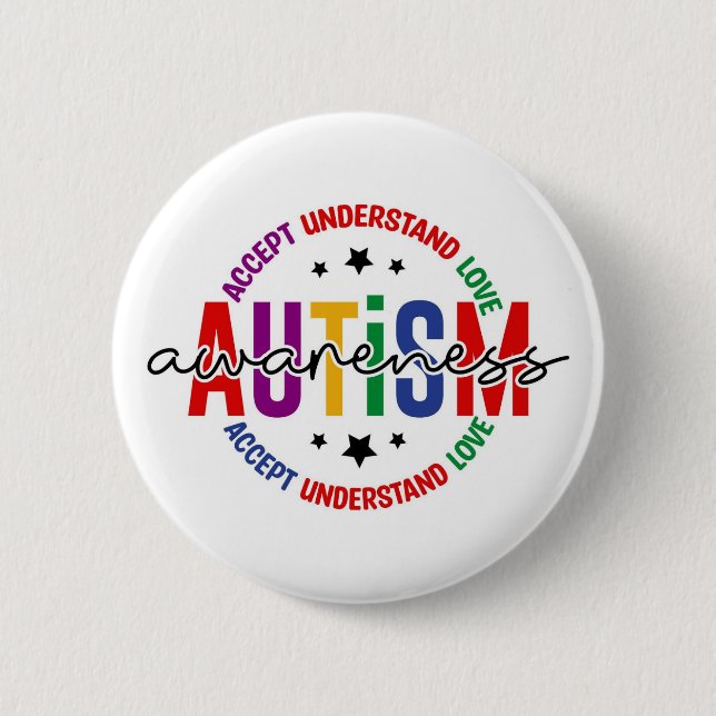 Badge Rond 5 Cm Autism Awareness Pin – Support & Acceptance Button (Devant)