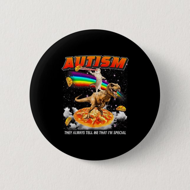 Badge Rond 5 Cm Autism Awareness T-rex Cat Meme Neurodiversity Pri (Devant)