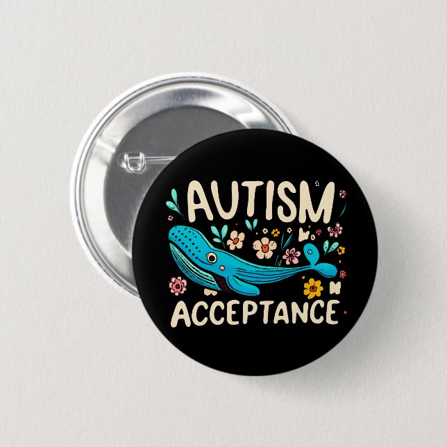 Badge Rond 5 Cm Autisme Acceptation Baleine (Devant & derrière)