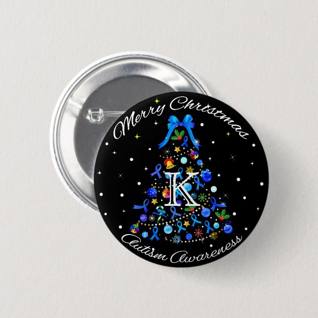Badge Rond 5 Cm Autisme Arbre de Noël bleu (Devant & derrière)