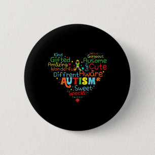 Badge Rond 5 Cm Autisme cardiaque Ribbon Support Santé mentale