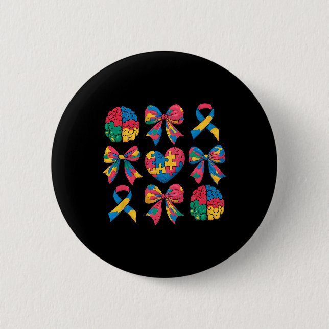 Badge Rond 5 Cm Autisme Coquette Ruban Bow Puzzle Autisme Awa (Devant)