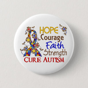 Badge Rond 5 Cm Autisme de la force 3 de foi de courage d'espoir