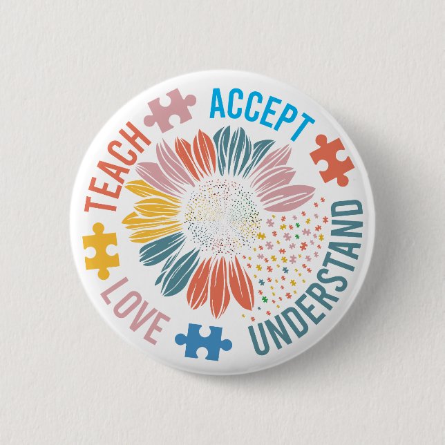 Badge Rond 5 Cm Autisme Enseignant Accepter Comprendre l'amour (Devant)