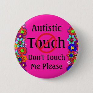 Badge Rond 5 Cm Autisme Fleurs roses Alerte Médicale Sans Touche