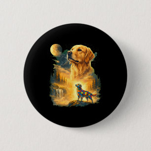 Badge Rond 5 Cm Autisme golden retriever hurle à la lune 90s