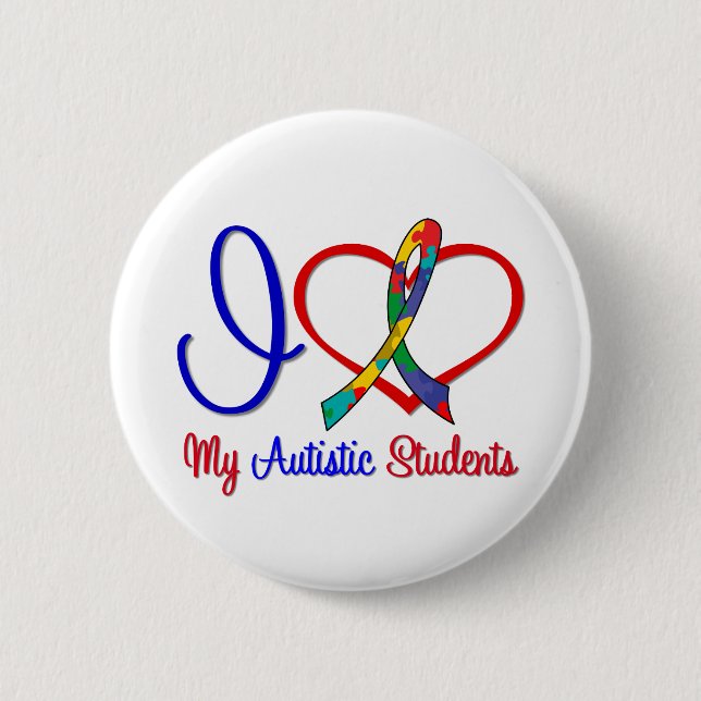 Badge Rond 5 Cm Autisme J'Aime Mes Étudiants Autistes (Devant)