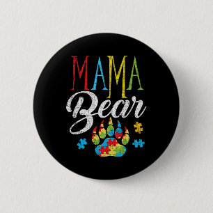 Badge Rond 5 Cm Autisme Mama Ours Puzzle Pièce Enfant Grunge Autis