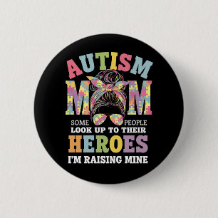 Badge Rond 5 Cm Autisme Maman Élever Héros Messy Bun Autistique