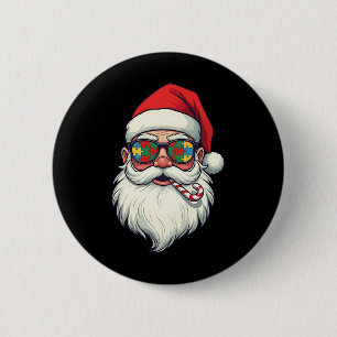 Badge Rond 5 Cm Autisme Père Noël Canne en bonbon Noël Femmes Homm