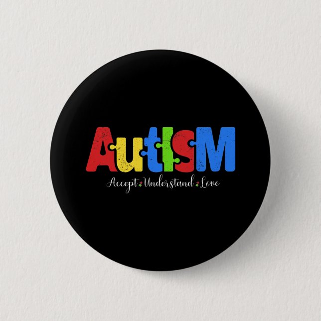 Badge Rond 5 Cm Autisme Puzzle Accepter Comprendre l'amour Autisme (Devant)