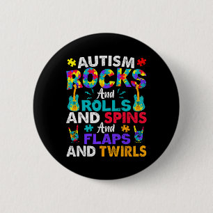 Badge Rond 5 Cm Autisme Rocks And Rolls And Spins Sensibilisation 