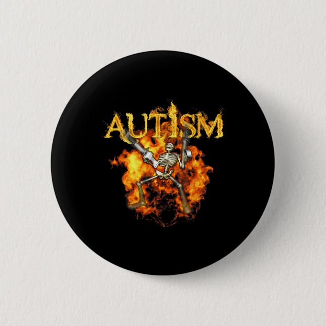 Badge Rond 5 Cm Autisme Skeleton Guns Funny Fire Bones Éffrayant (Devant)