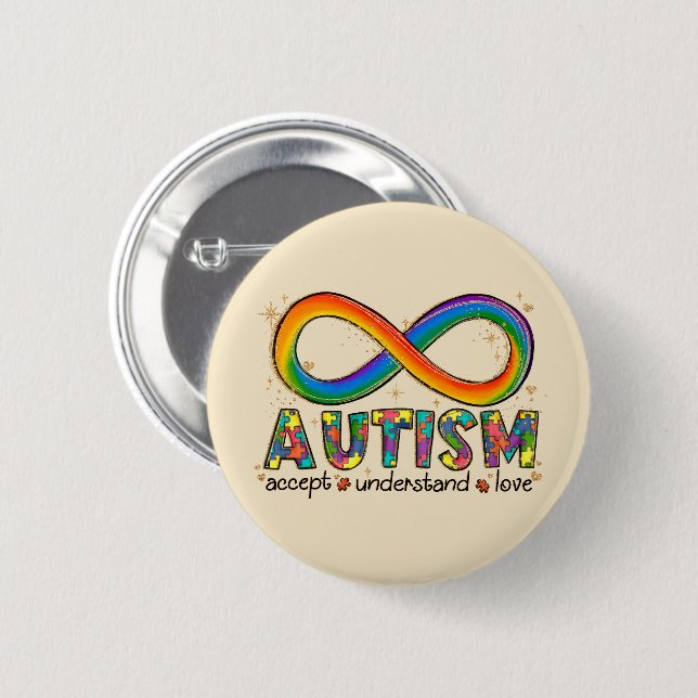 Badge Rond 5 Cm Autisme Symbole Infini Accepter, Comprendre, Amour (Devant & derrière)
