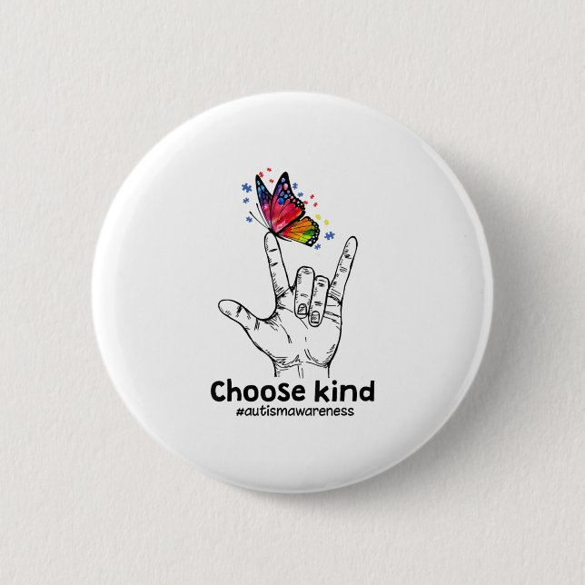 Badge Rond 5 Cm Autiste | Choisir le papillon de Sensibilisation s (Devant)