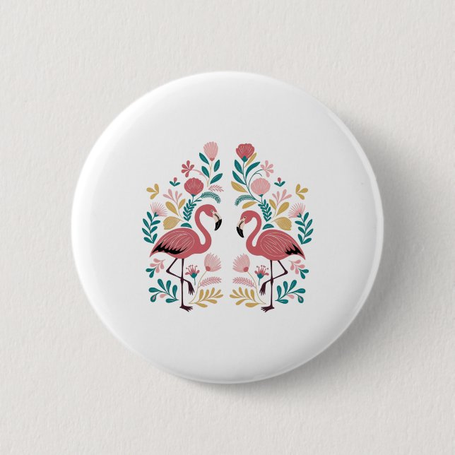 Badge Rond 5 Cm Autocollant Deux Flamants Roses  (Devant)
