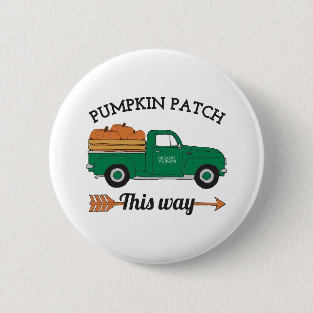 Badge Rond 5 Cm Automne Art Citrouille Patch Vieux Camion Vintage  (Devant)