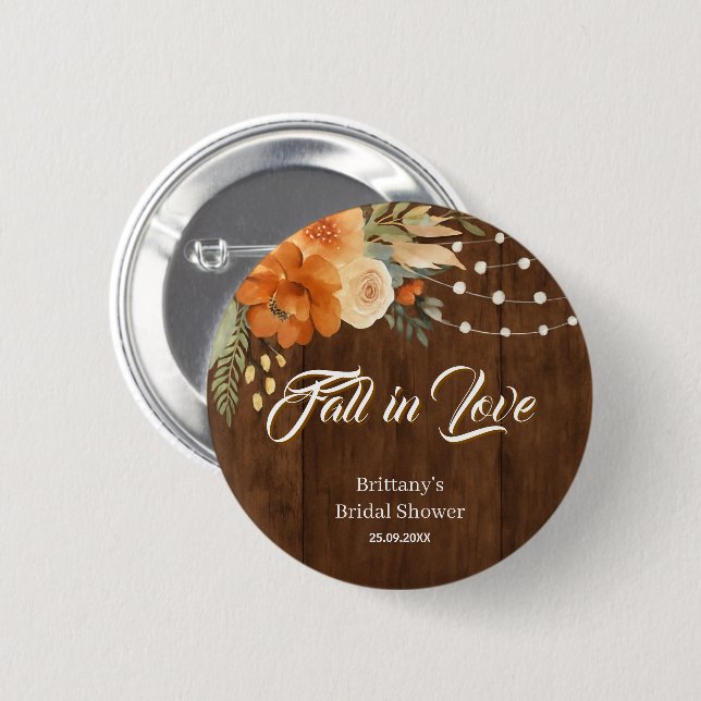 Badge Rond 5 Cm Automne dans l'amour Rustique Automne Fleurs Fête  (Devant & derrière)