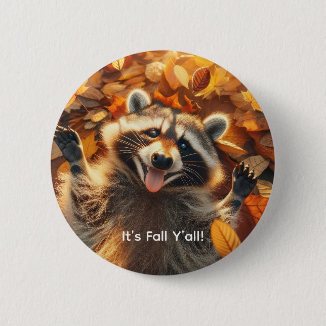Badge Rond 5 Cm Automne Silly Raccoon personnalisable (Devant)