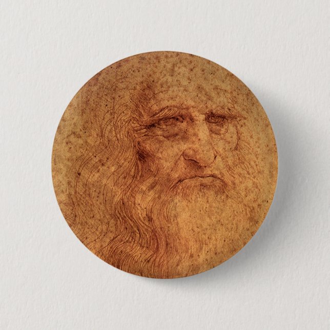 Badge Rond 5 Cm Autoportrait d'art de la Renaissance par Leonardo  (Devant)