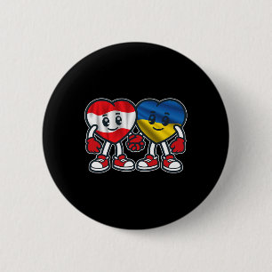 Badge Rond 5 Cm Autriche et Ukraine cœurs amitié 