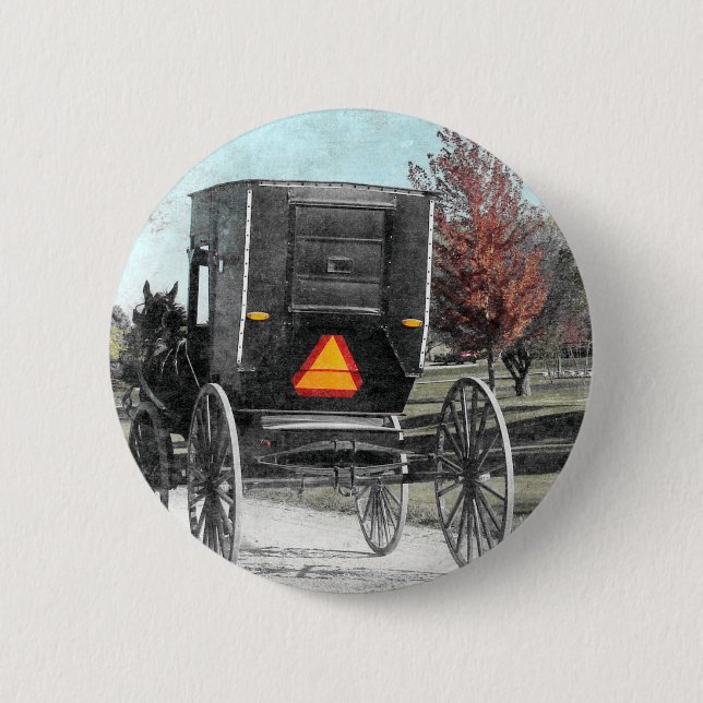 Badge Rond 5 Cm Autumn Amish Buggy (Devant)