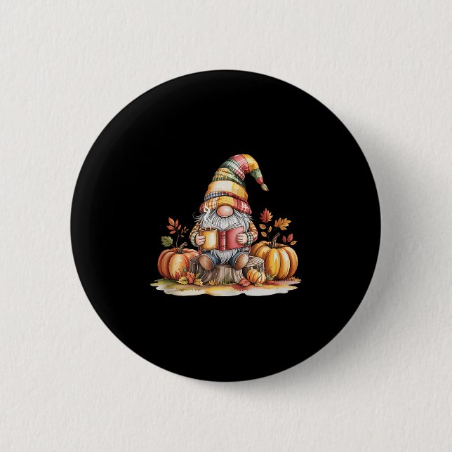 Badge Rond 5 Cm Autumn Gnome Reading Book With Pumpkins Fall Tank  (Devant)