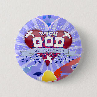 Badge Rond 5 Cm Avec Dieu Coeurs