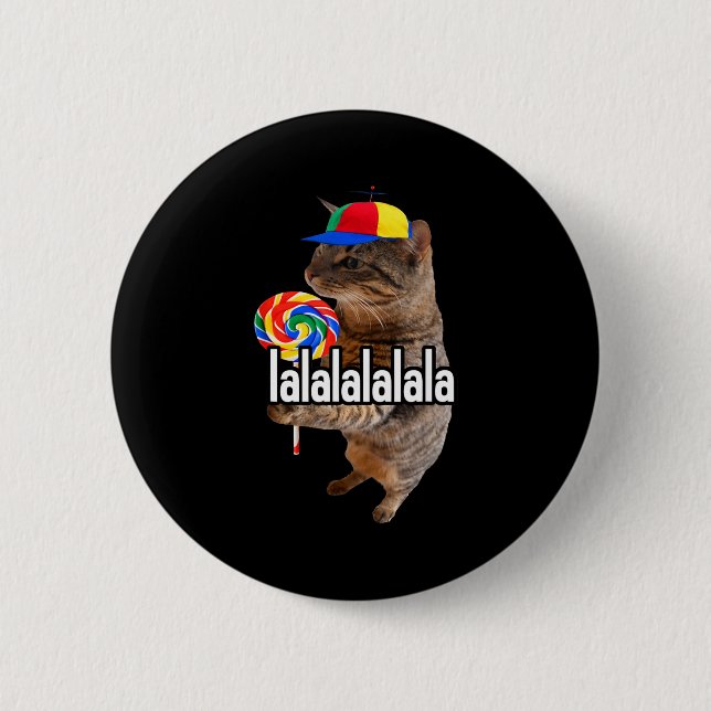 Badge Rond 5 Cm Avec Lalalala Chat Silly Lollipop Meme (Devant)