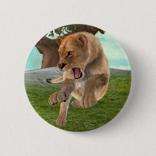 Badge Rond 5 Cm Aventure artistique de lionne féroce dans la jungl
