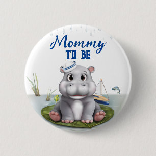 Badge Rond 5 Cm Aventure de rivière d'Hippopotame Maman futur papa