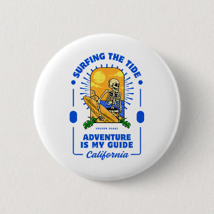 Badge Rond 5 Cm Aventure de surf sur la marée est mon guide Golden