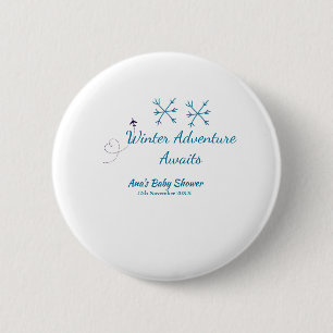 Badge Rond 5 Cm Aventure d'hiver attend bébé fête bleu flocon de n