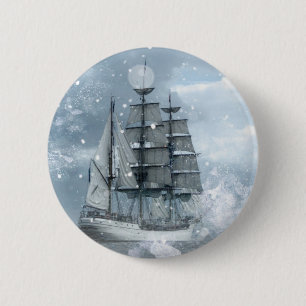 Badge Rond 5 Cm aventure hiver tempête de neige vintage bateau pir