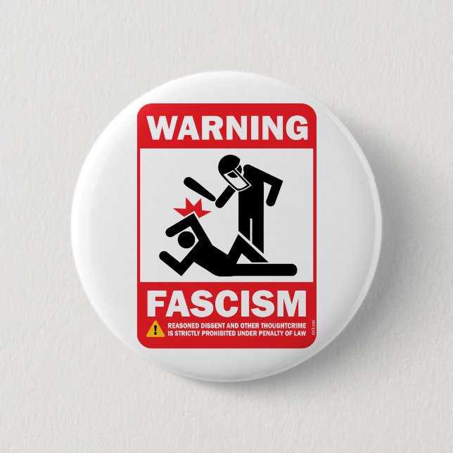 Badge Rond 5 Cm Avertissement ! Bouton de Facism (Devant)
