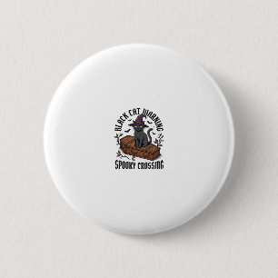 Badge Rond 5 Cm Avertissement Chat Noir Halloween Sorcière Vintage