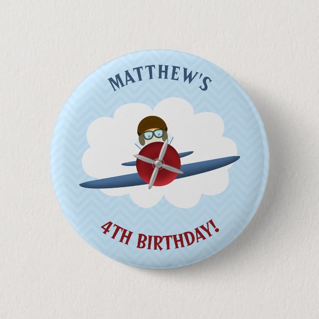Badge Rond 5 Cm Aviateur et son avion (Devant)