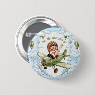 Badge Rond 5 Cm Avion Biplan Vintage Garçon Nuage Ciel Haut Loin