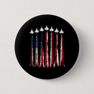 Badge Rond 5 Cm Avion de chasse Avion Usa Drapeau 4 juillet Patrio