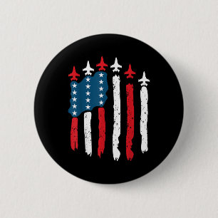 Badge Rond 5 Cm Avion De Chasse Drapeau États-Unis 4 Juillet Patri