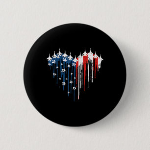 Badge Rond 5 Cm Avion de chasse rétro Avion American Flag Heart 4t