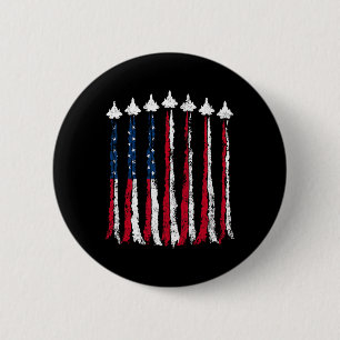 Badge Rond 5 Cm Avion de chasse rétro Avion American Flag Heart 4t