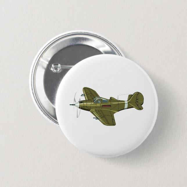 Badge Rond 5 Cm Avion de chasseur rétro-dessiné (Devant & derrière)