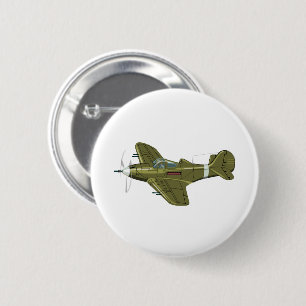 Badge Rond 5 Cm Avion de chasseur rétro-dessiné