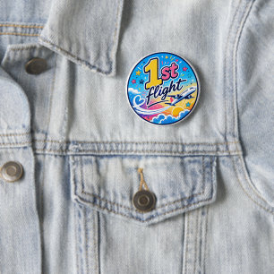 Badge Rond 5 Cm Avion de souvenir de 1er vol coloré